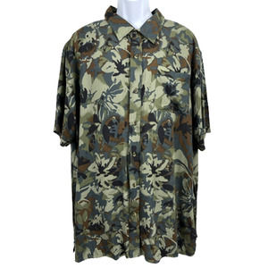 Magellan Tropical Print Button Front Short Sleeve Shirt Olive - 3XL